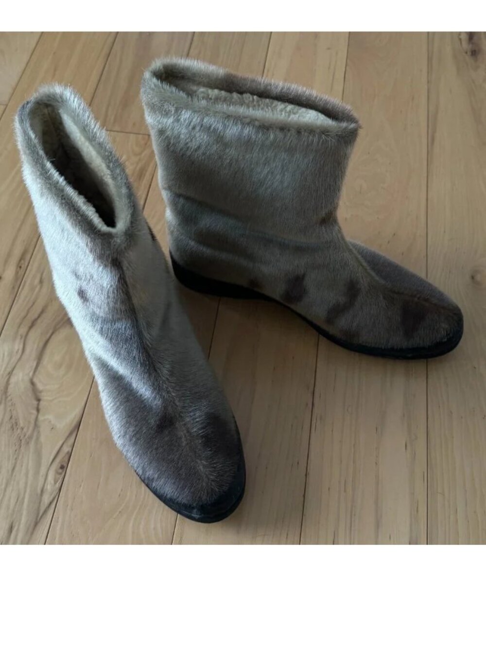 Vintage Sealskin Genuine Fur Winter Boots Mid Calf Spotted Seal